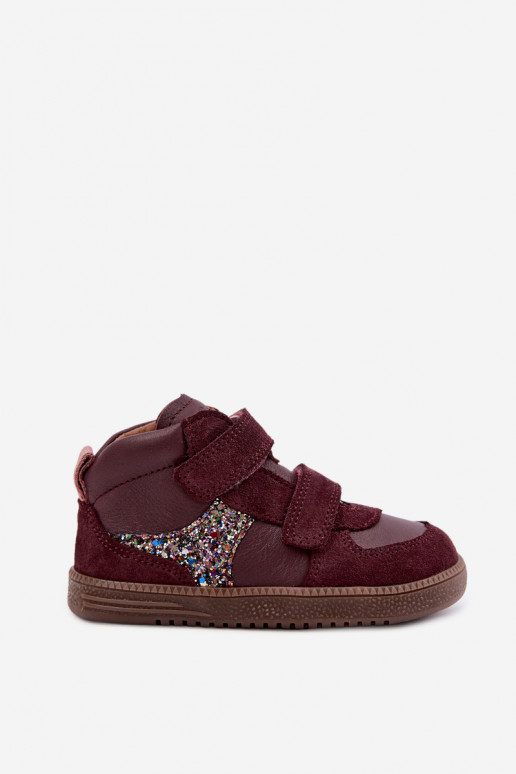 Burgundy children's suede shoes Barefoot Froddo G2110157-4
