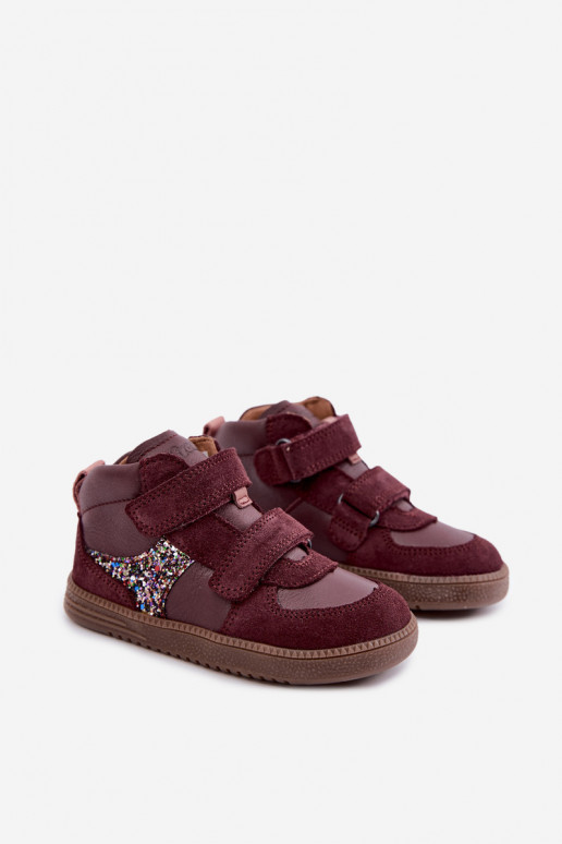 Burgundy children's suede shoes Barefoot Froddo G2110157-4