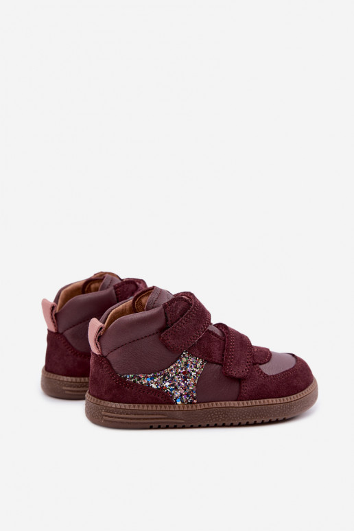 Burgundy children's suede shoes Barefoot Froddo G2110157-4