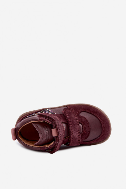 Burgundy children's suede shoes Barefoot Froddo G2110157-4