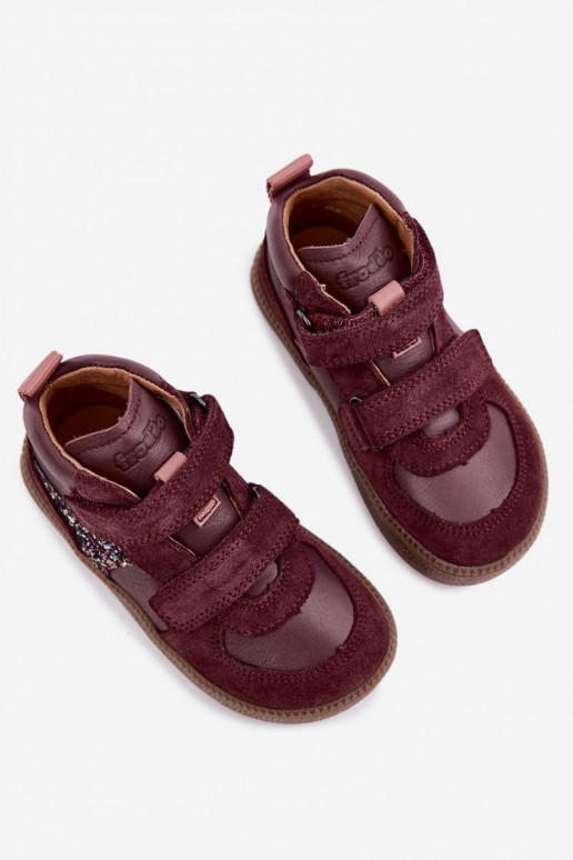 Burgundy children's suede shoes Barefoot Froddo G2110157-4