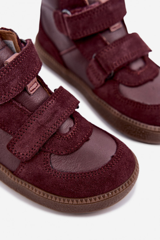 Burgundy children's suede shoes Barefoot Froddo G2110157-4
