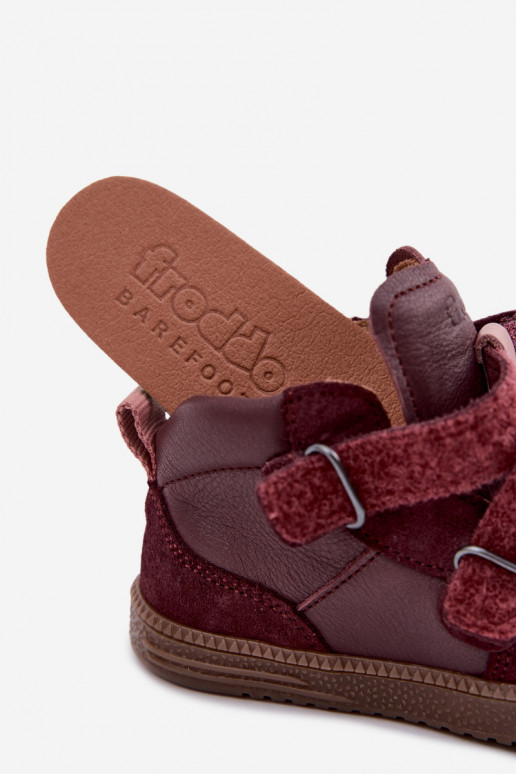 Burgundy children's suede shoes Barefoot Froddo G2110157-4