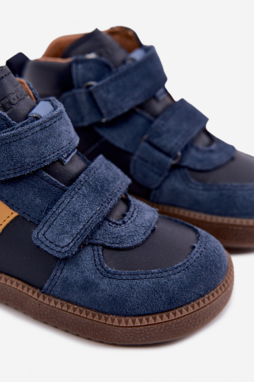 Dark blue children's suede shoes Barefoot Froddo G2110157