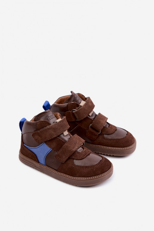 Brązowe dziecięce zamszowe buty Barefoot Froddo G2110157-1