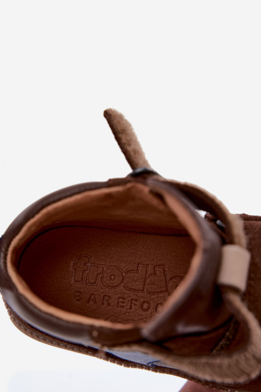 Brązowe dziecięce zamszowe buty Barefoot Froddo G2110157-1