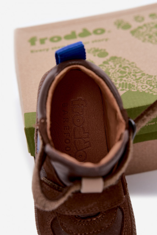 Brązowe dziecięce zamszowe buty Barefoot Froddo G2110157-1