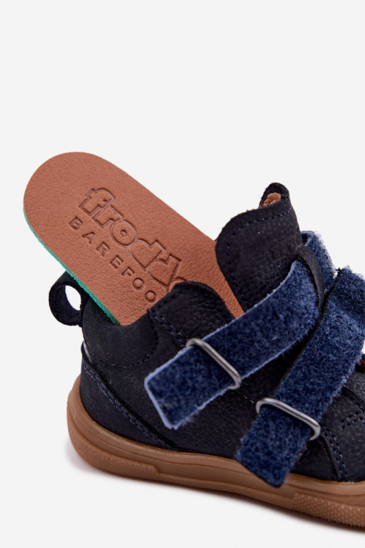 Dark blue children's leather shoes Barefoot Froddo G2130380