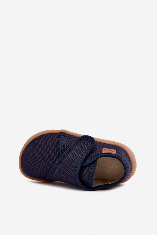 Vaikiškos šlepetės berniukams su lipniais užsegimais Barefoot Froddo G1700438 tamsiai mėlynos spalvos