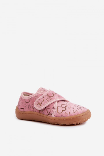 Kids' slippers with sticky fasteners Barefoot Širdelės Froddo G1700438-18 in pink