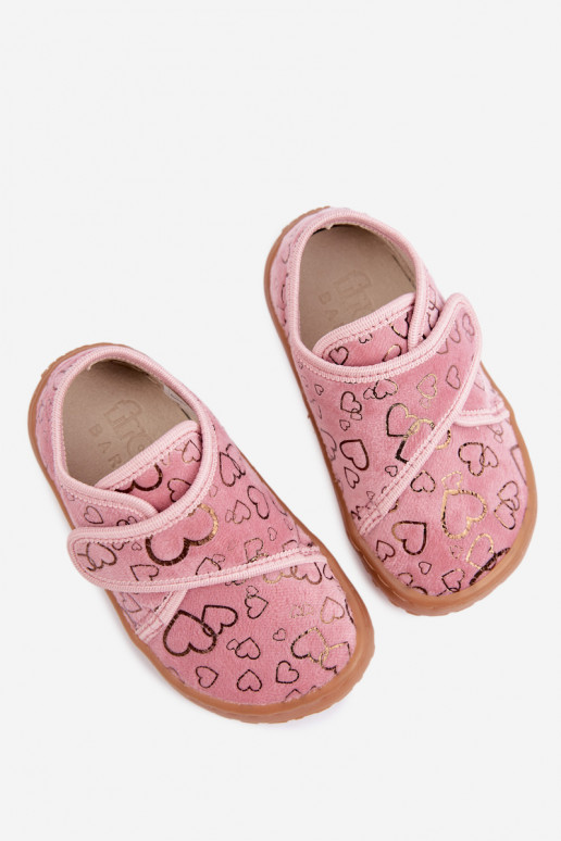Kids' slippers with sticky fasteners Barefoot Širdelės Froddo G1700438-18 in pink