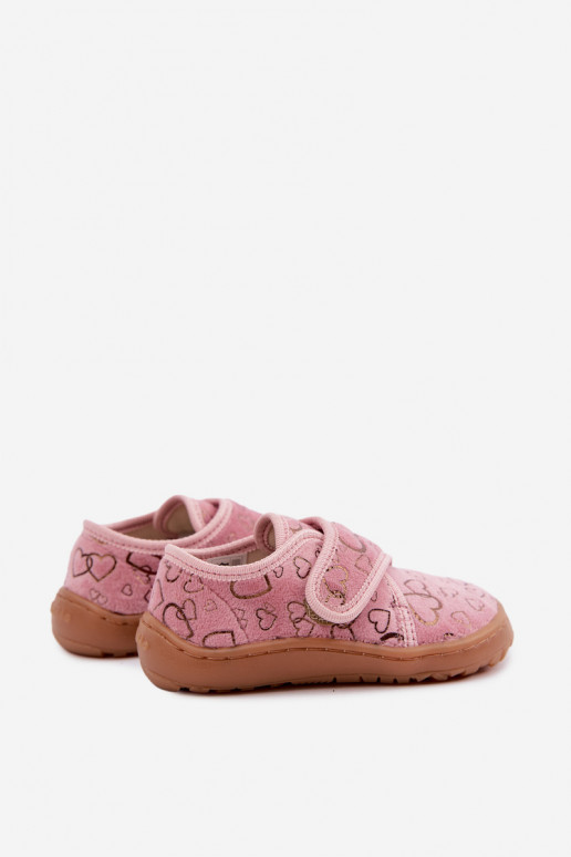 Kids' slippers with sticky fasteners Barefoot Širdelės Froddo G1700438-18 in pink