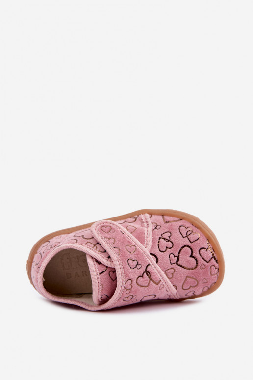 Dziecięce klapki z rzepami Barefoot Širdelės Froddo G1700438-18 w różowym