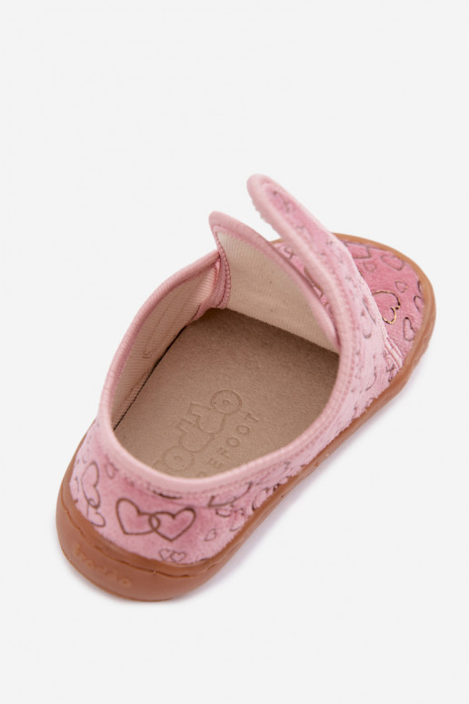 Kids' slippers with sticky fasteners Barefoot Širdelės Froddo G1700438-18 in pink