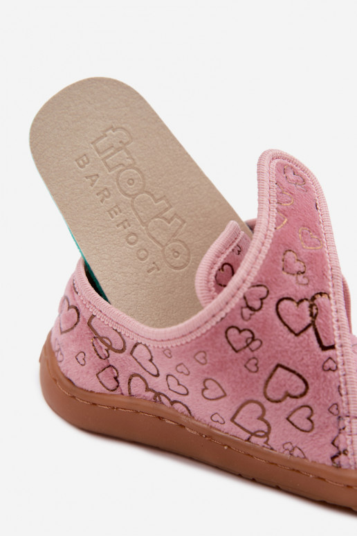 Dziecięce klapki z rzepami Barefoot Širdelės Froddo G1700438-18 w różowym