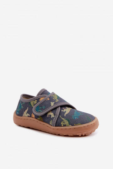 Kids' slippers for boys with sticky fasteners Barefoot Dinozaurai Froddo G1700438-26 in gray