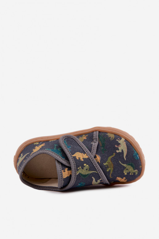 Kids' slippers for boys with sticky fasteners Barefoot Dinozaurai Froddo G1700438-26 in gray