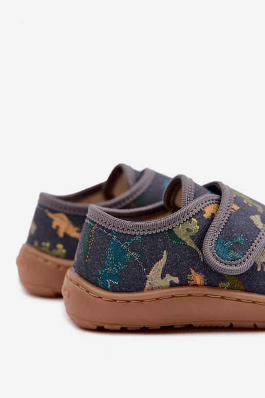 Kids' slippers for boys with sticky fasteners Barefoot Dinozaurai Froddo G1700438-26 in gray