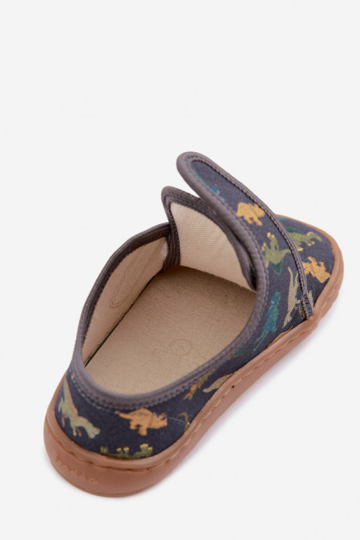 Kids' slippers for boys with sticky fasteners Barefoot Dinozaurai Froddo G1700438-26 in gray