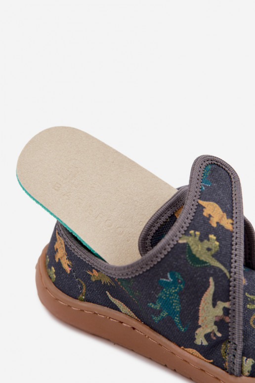 Kids' slippers for boys with sticky fasteners Barefoot Dinozaurai Froddo G1700438-26 in gray