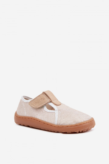 Kids' slippers with sticky fasteners and shine Barefoot Froddo Canvas G1700439-3 in gold