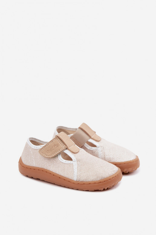 Dziecięce klapki z rzepami i blaskiem Barefoot Froddo Canvas G1700439-3 w złotym
