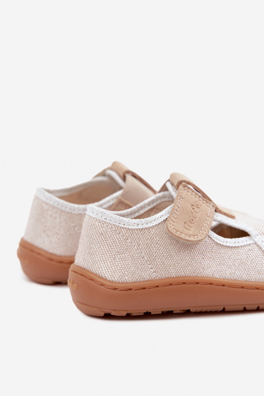 Dziecięce klapki z rzepami i blaskiem Barefoot Froddo Canvas G1700439-3 w złotym