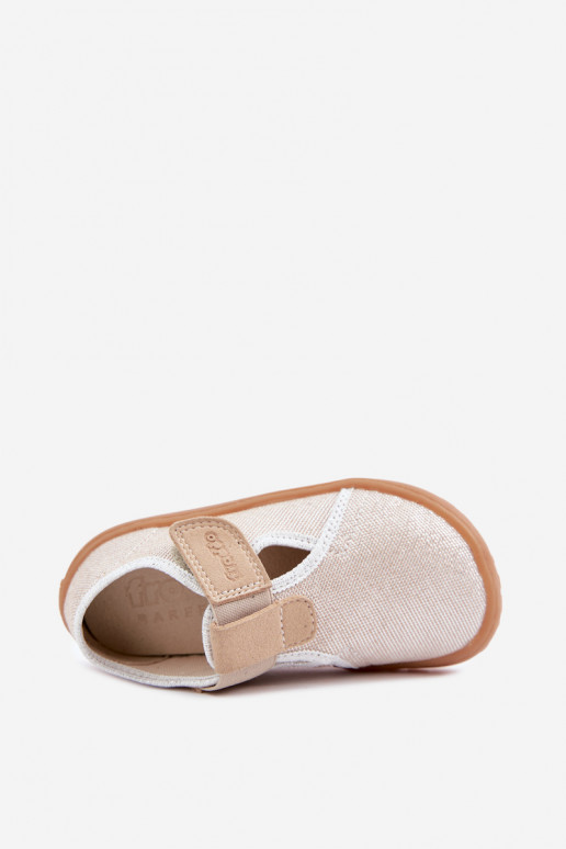 Kids' slippers with sticky fasteners and shine Barefoot Froddo Canvas G1700439-3 in gold