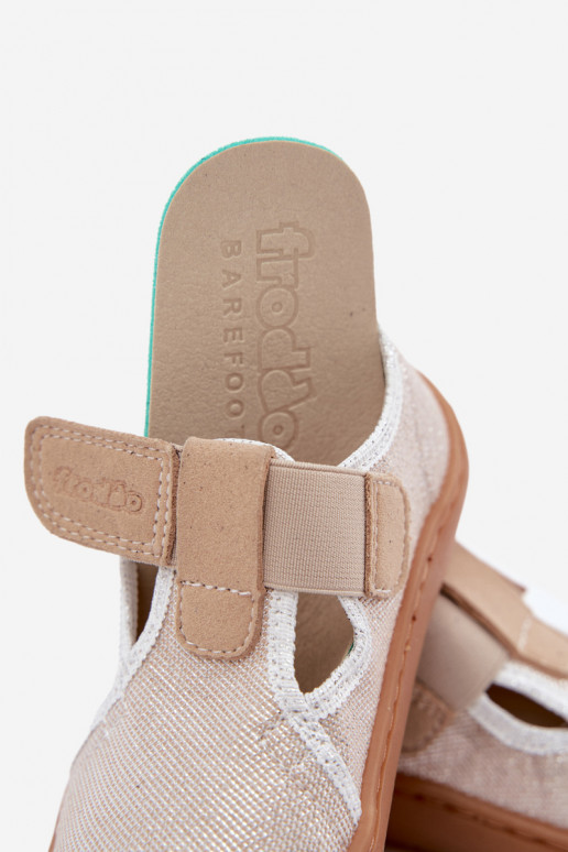 Kids' slippers with sticky fasteners and shine Barefoot Froddo Canvas G1700439-3 in gold