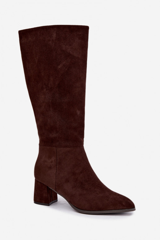 Insulated women's knee-high boots with heels in chocolate Raleya