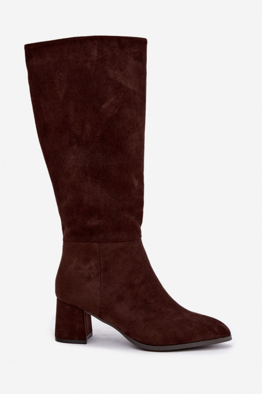 Insulated women's knee-high boots with heels in chocolate Raleya
