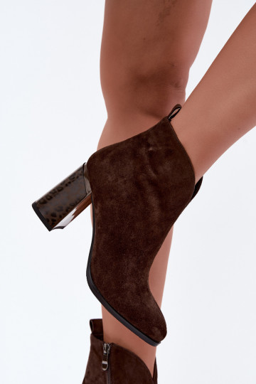 Women's Leather Suede Ankle Boots With Heel Lining Chocolate Zivella