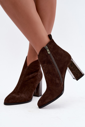 Women's Leather Suede Ankle Boots With Heel Lining Chocolate Zivella 2