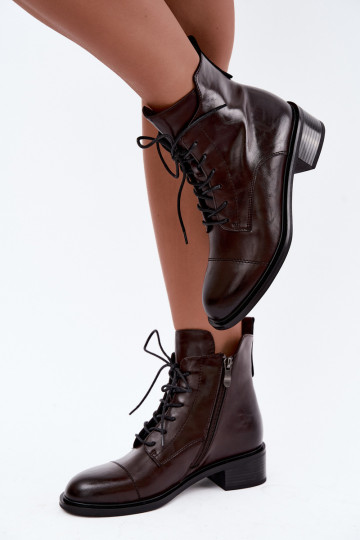 Insulated Natural Leather Chocolate Ankle Boots Cerina