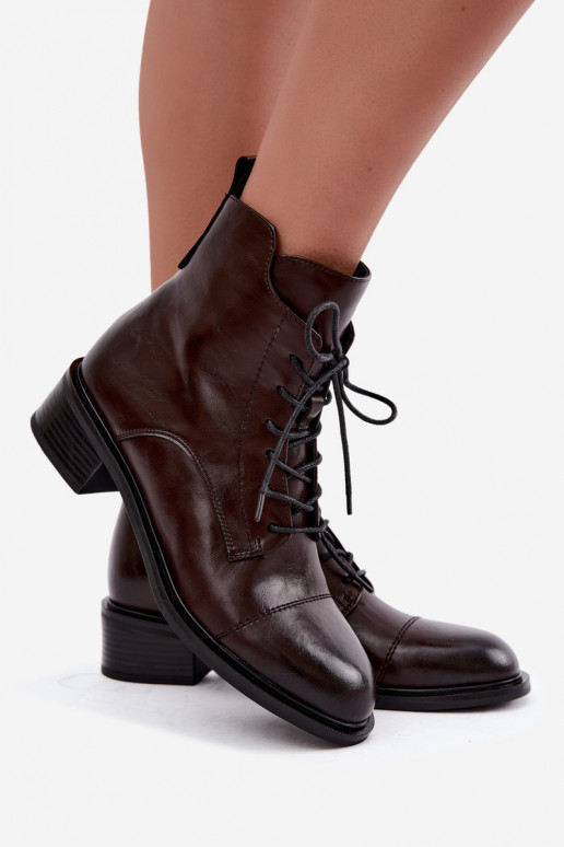 Insulated ankle boots made of natural leather in chocolate Cerina
