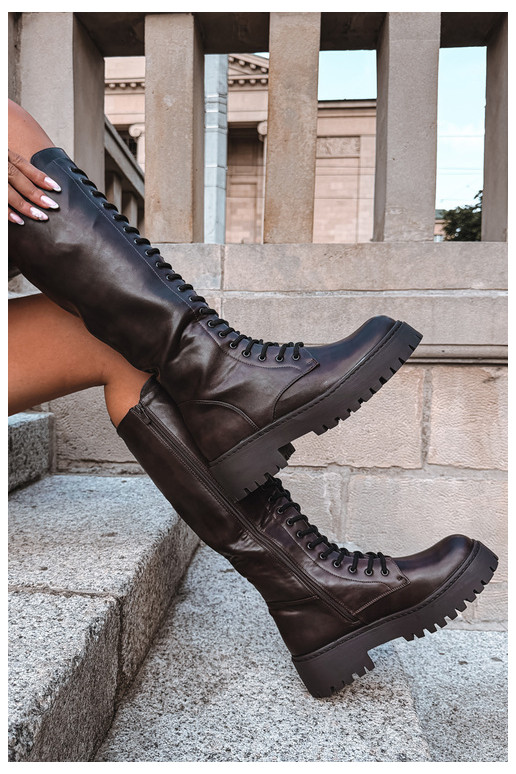 Women's lace-up knee-high boots with platform CzekoladoĮe Jalira