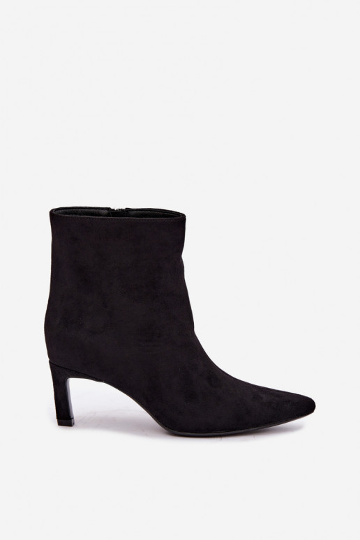 Warm women's ankle boots with thin heels in black color Carlia