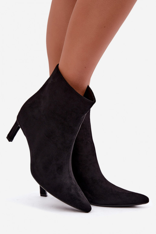 Warm women's ankle boots with thin heels in black color Carlia