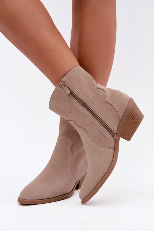 Faux suede cowboy-style boots with heels in sand color Daliae