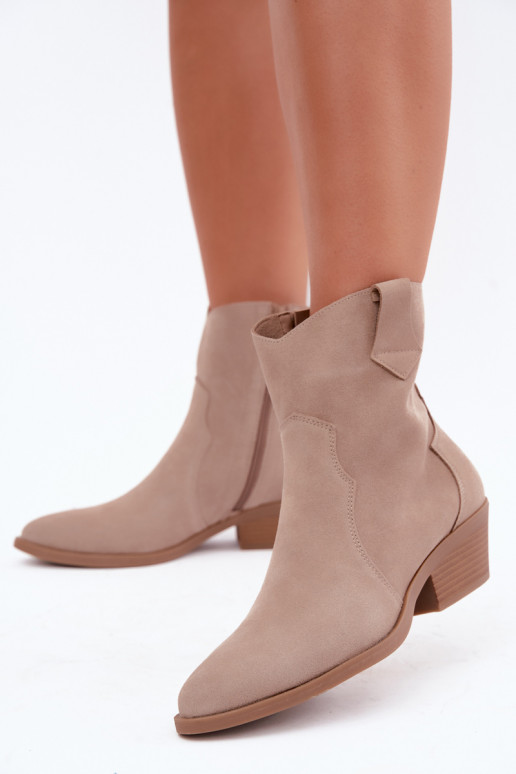 Faux suede cowboy-style boots with heels in sand color Daliae