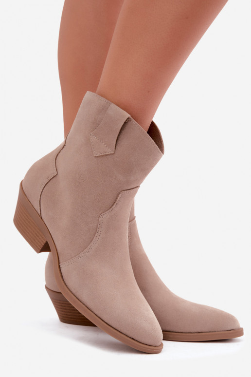Faux suede cowboy-style boots with heels in sand color Daliae