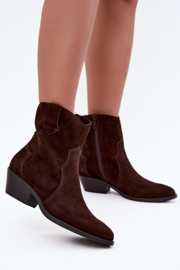 Faux suede cowboy-style boots with heels in brown color Daliae 2