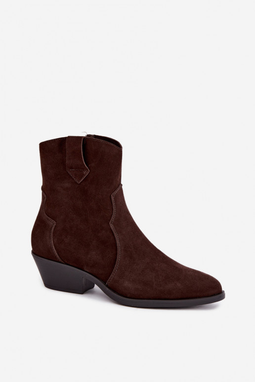 Faux suede cowboy-style boots with heels in brown color Daliae