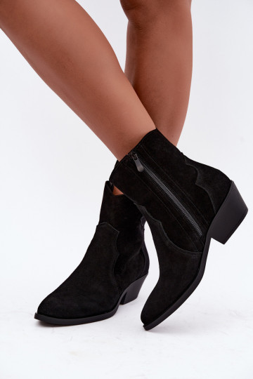 Faux suede cowboy-style boots with heels in black color Daliae 2