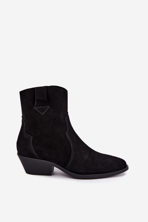 Faux suede cowboy-style boots with heels in black color Daliae
