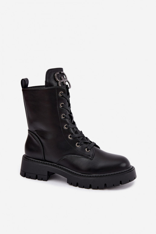 Warm women's ankle boots with ornaments on the tongue in black color Falira