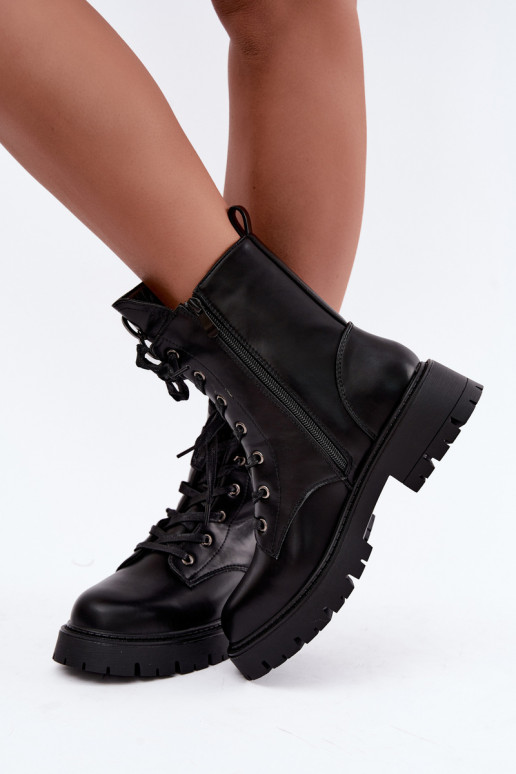 Warm women's ankle boots with ornaments on the tongue in black color Falira
