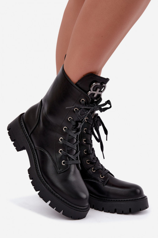 Warm women's ankle boots with ornaments on the tongue in black color Falira