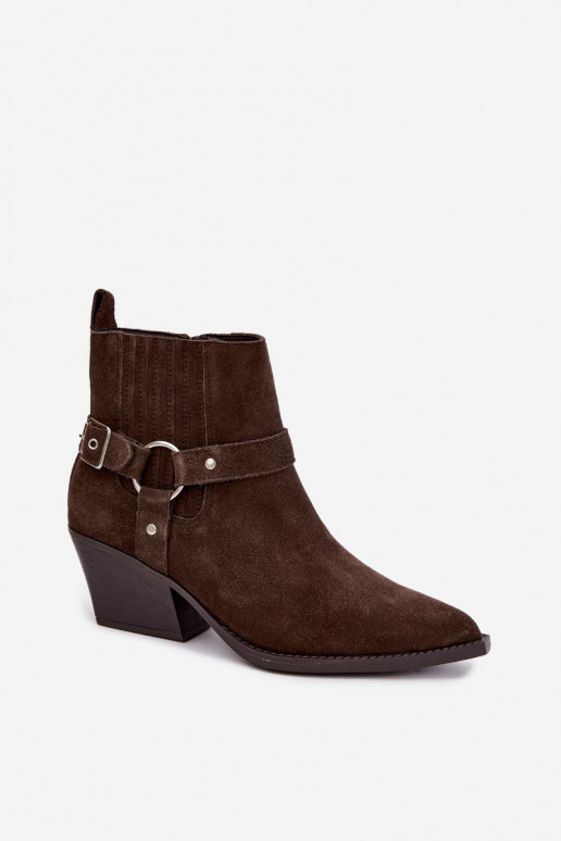 Zamszowe buty w stylu kowbojskim, ocieplane, brązowe Fariah