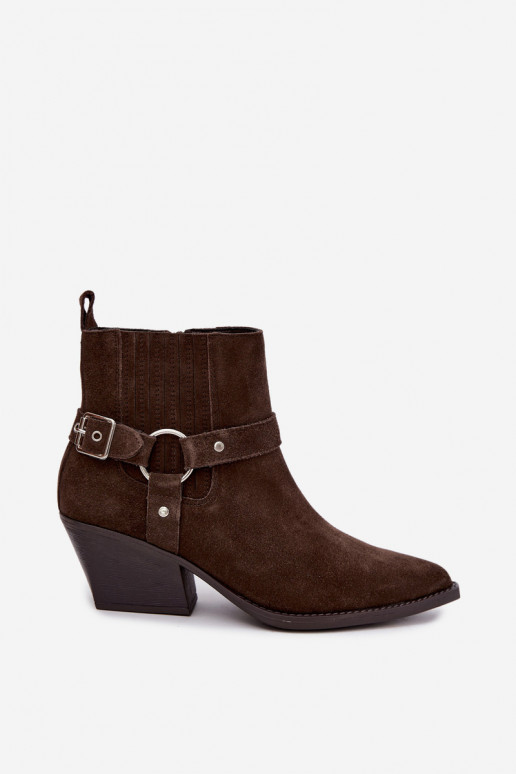 Zamszowe buty w stylu kowbojskim, ocieplane, brązowe Fariah